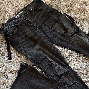 Super Stacked Distressed Black Cargo Jeans